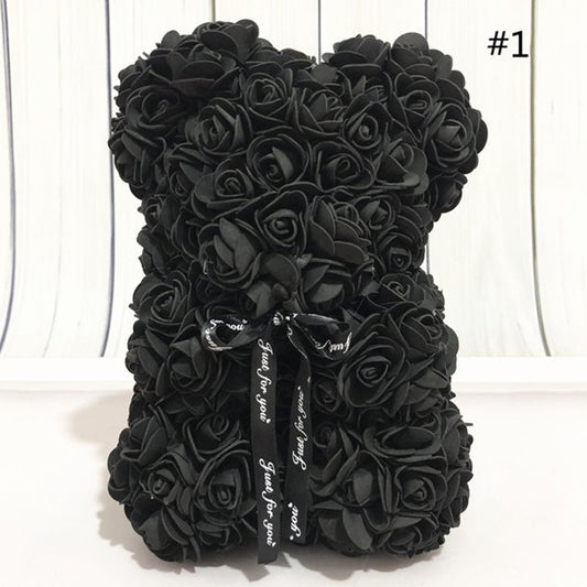 Black Foam Rose Flower Teddy Bear Artificial Decoration Valentines Gift