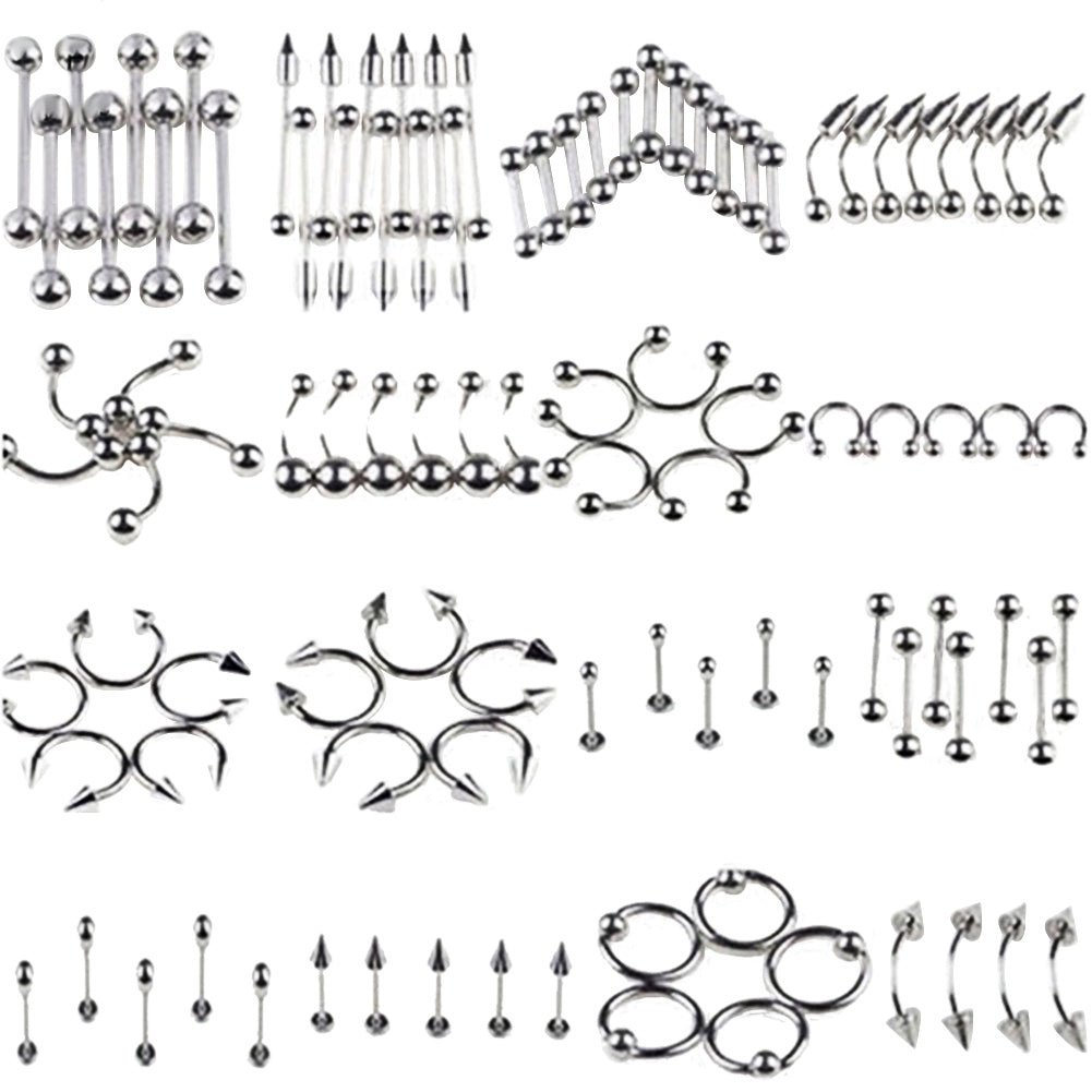 Stainless Steel Mixed Body Piercing Jewelry Tongue Lip Eyebrow Nose Belly Ring 85pcs/set