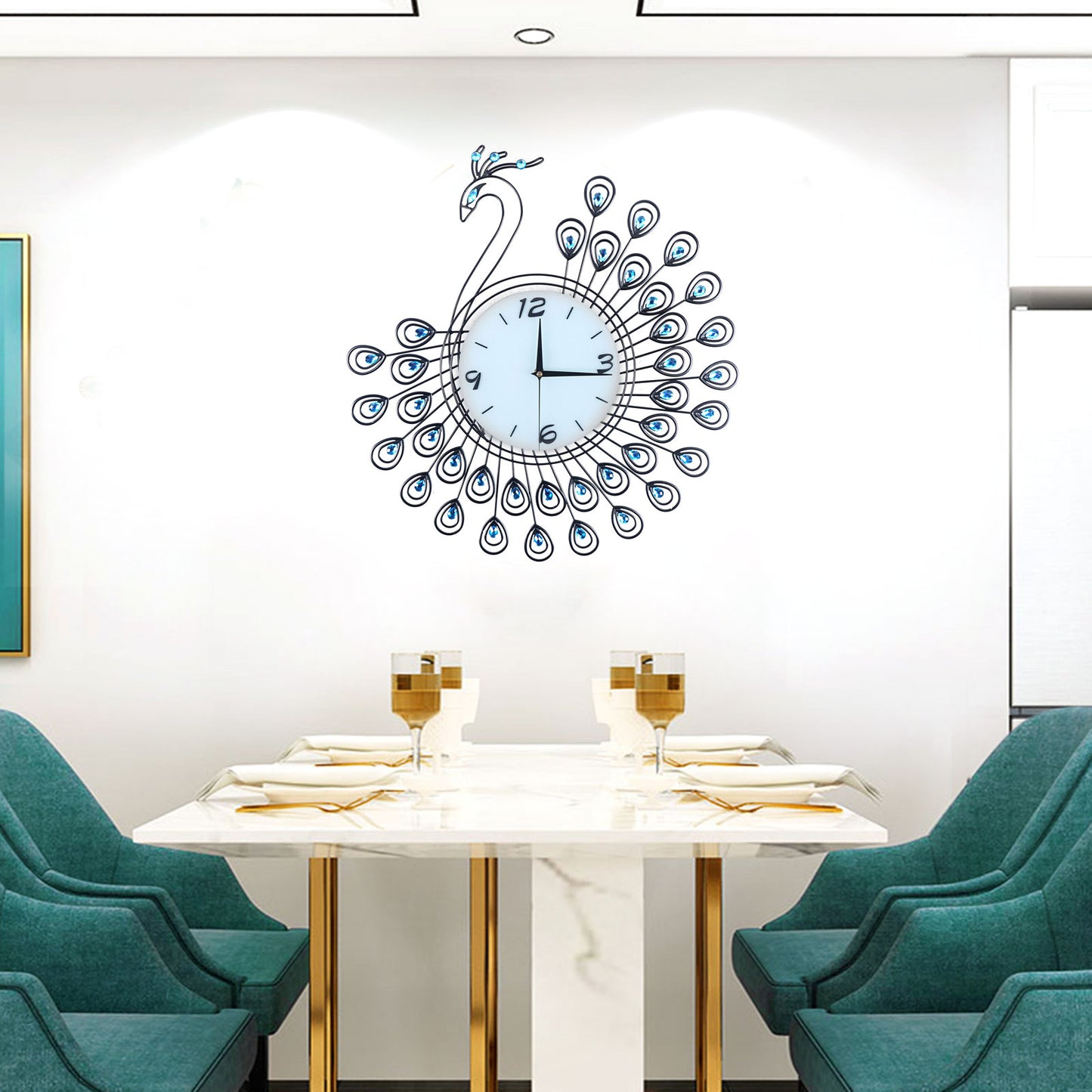 Pea-Cock Wall Clocks Luxury 3D Crystal Quartz Home Decoration