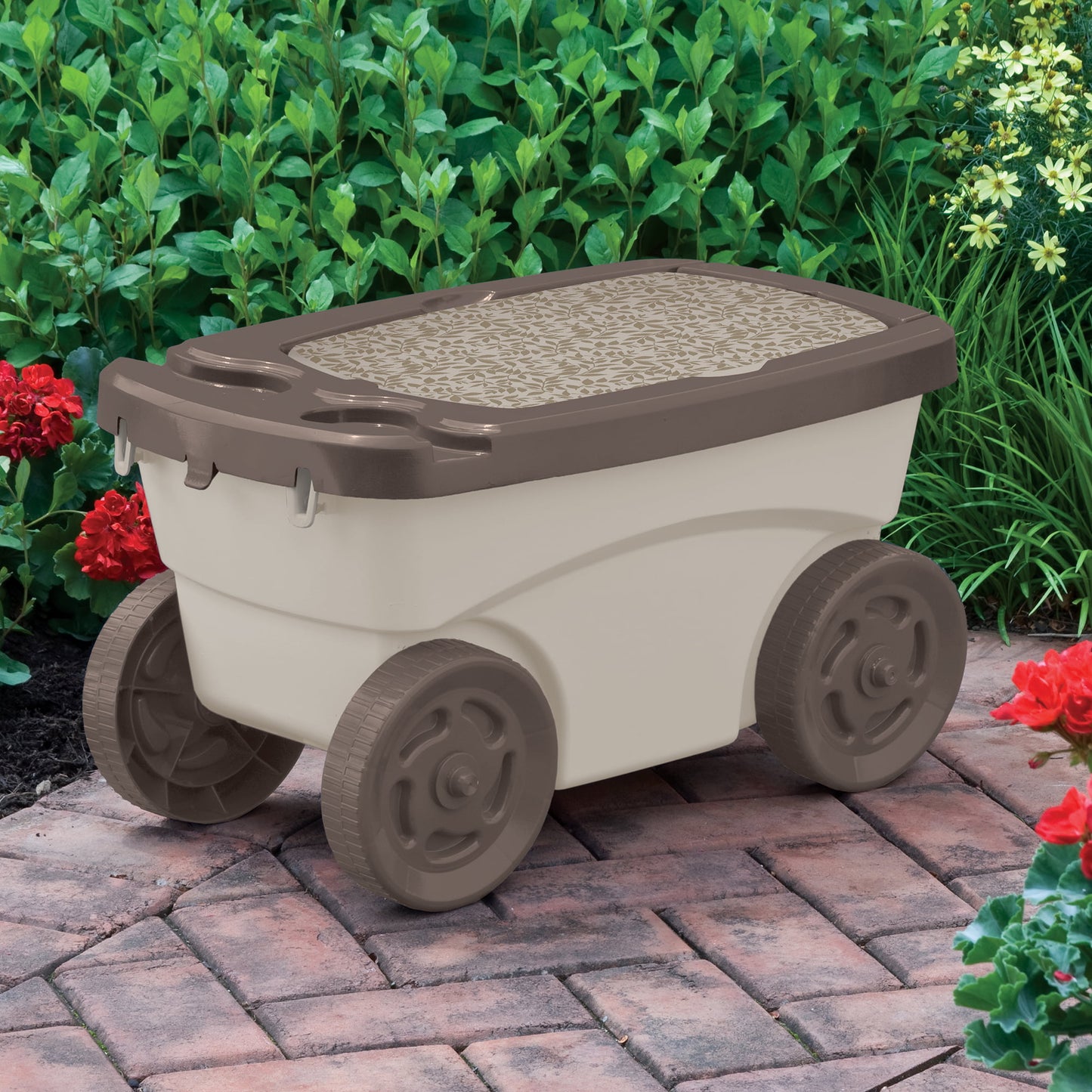 Rolling Garden Scooter w/ Wheels & Pull Strap, Light Taupe