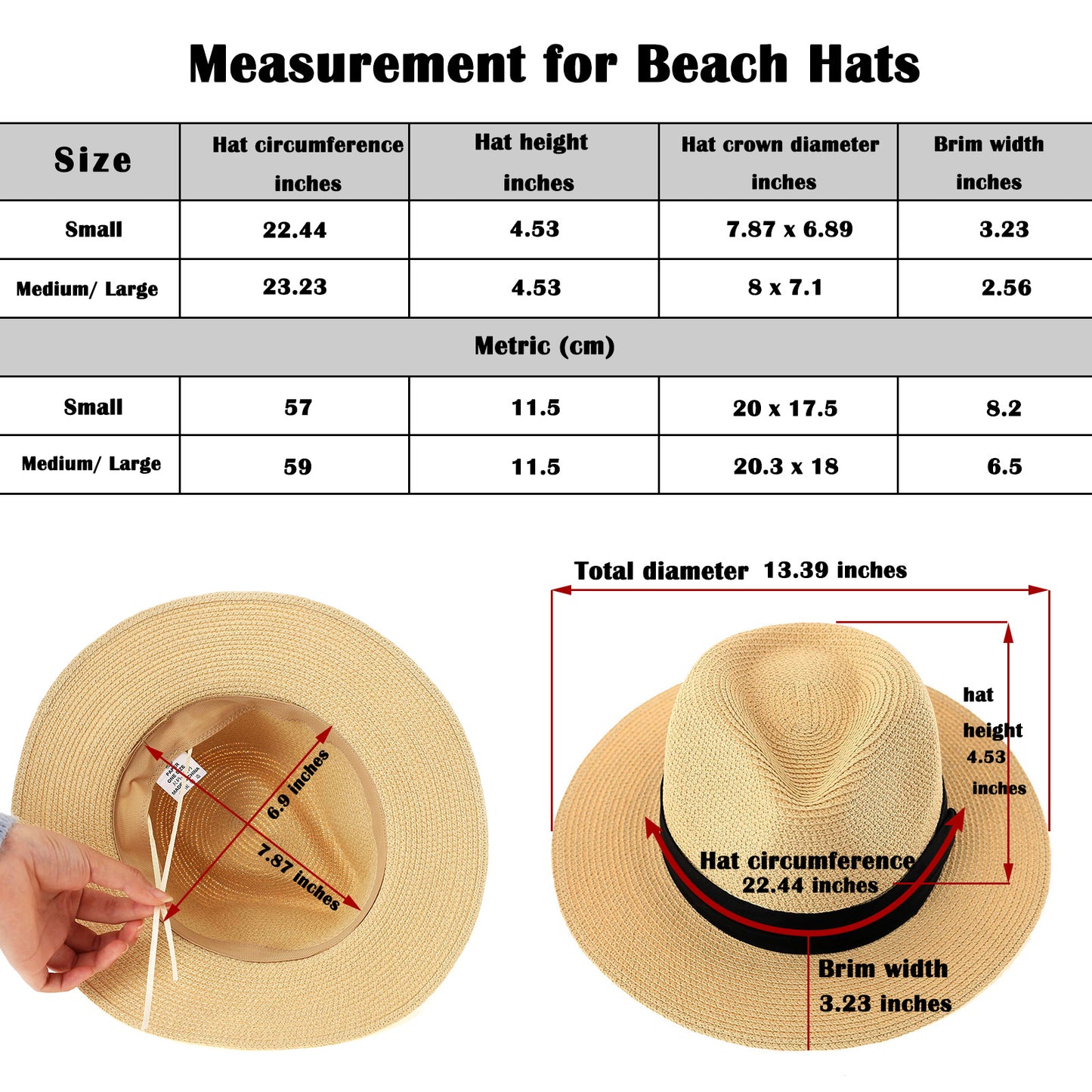 Panama Beach Hat for Women - 2 Pack