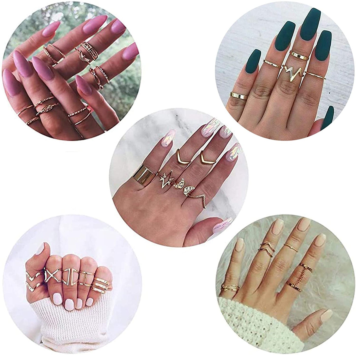 Jstyle 70PCS Knuckle Rings for Women Stackable Joint Midi Finger Ring Set