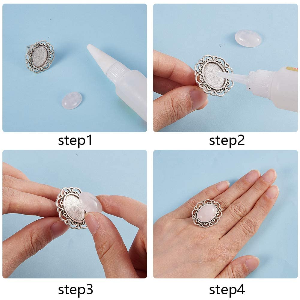 6Pcs Adjustable Antique Silver Flower Cabochon Rings for Women