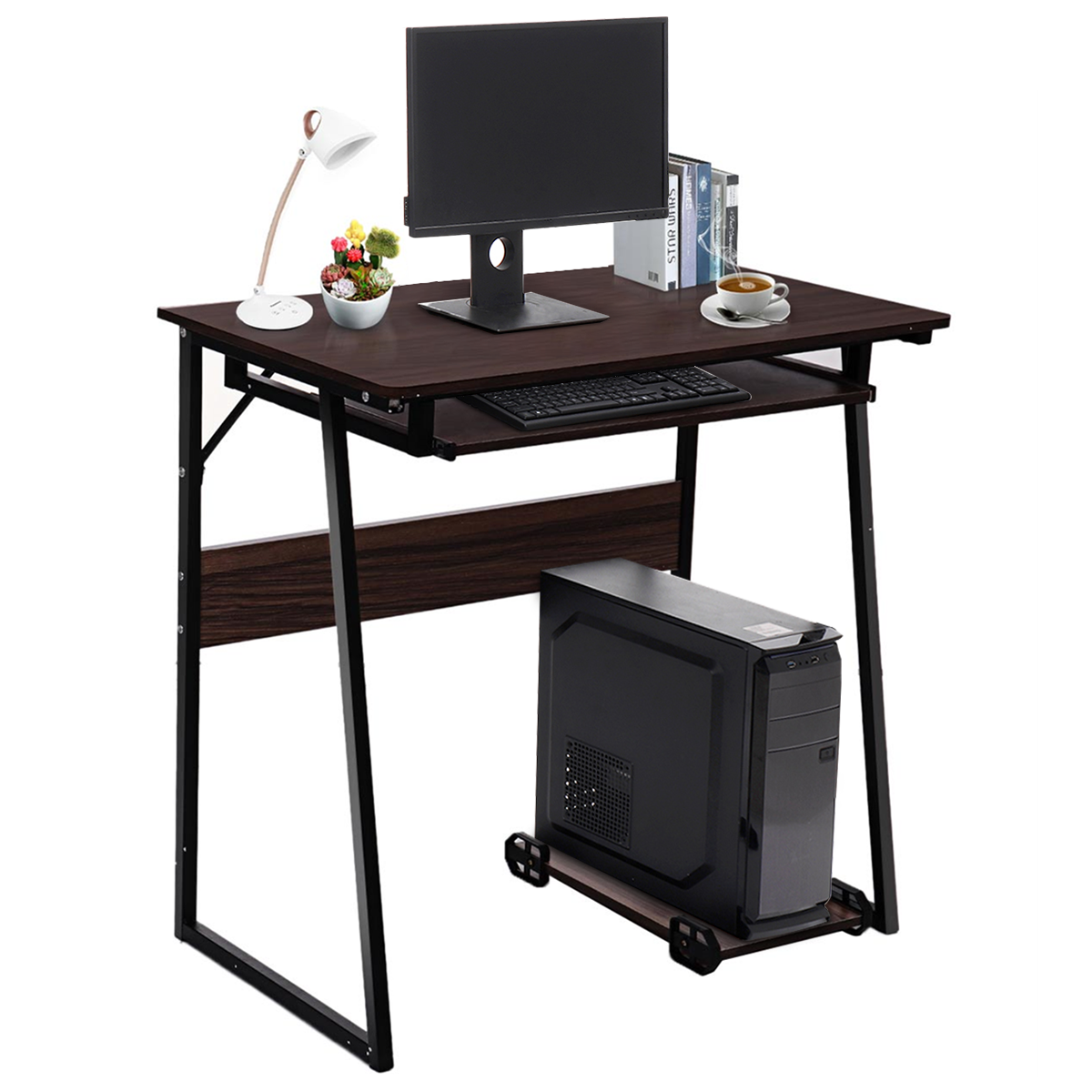 Computer Desk w/ Pull-out Keyboard Tray -Brown