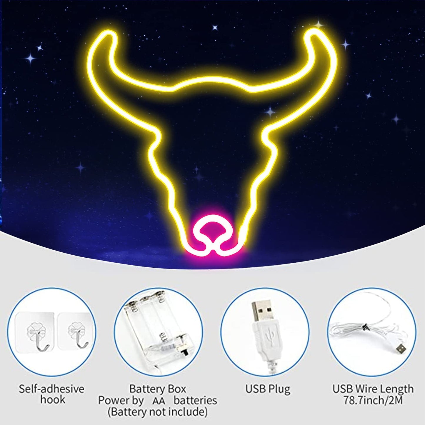 Gold Pink Neon Sign Cow Decoration,USB/Battery Powered