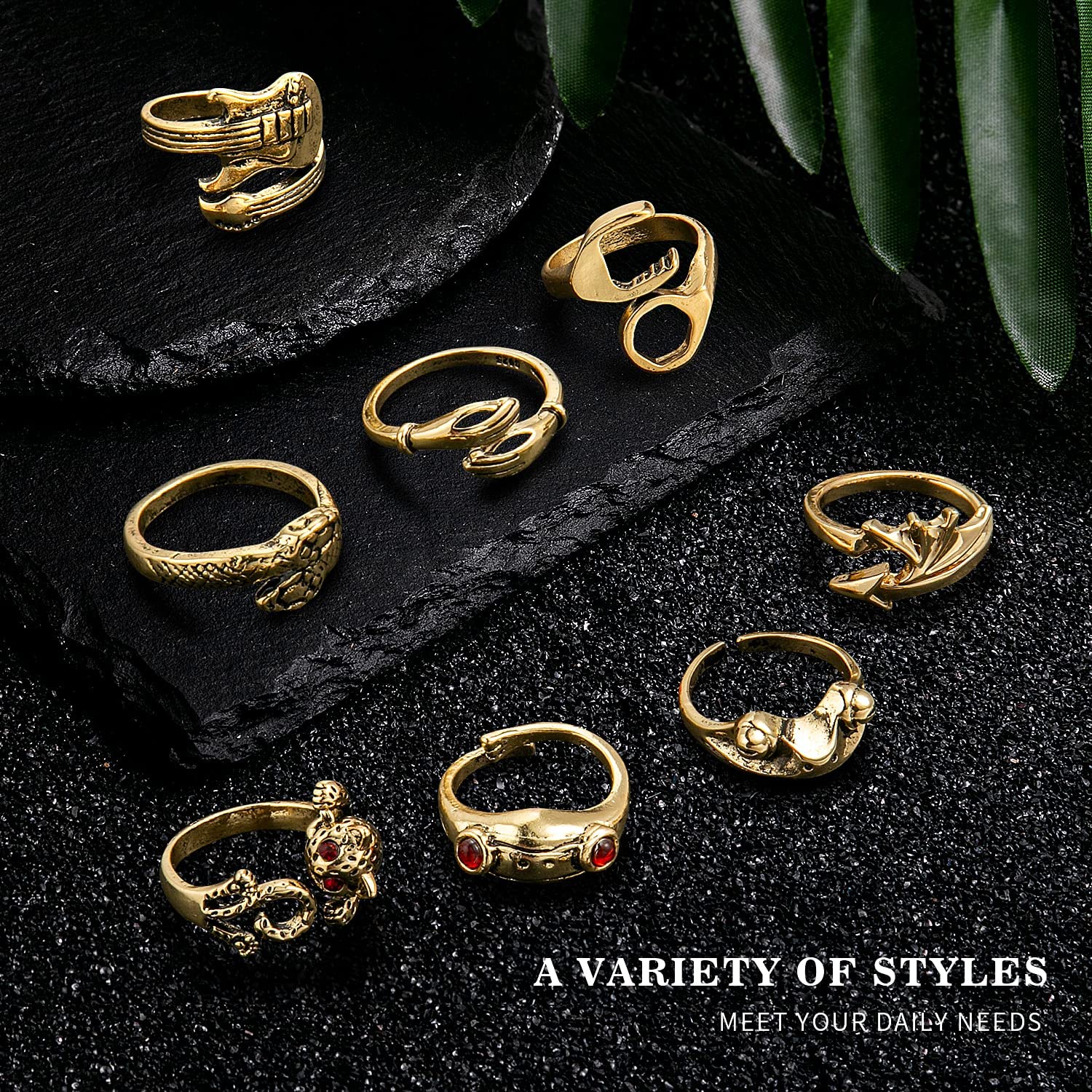 16 Pcs Vintage Frog/Dragon/ eagle Open Rings for Women Knuckle Stacking Ring Set