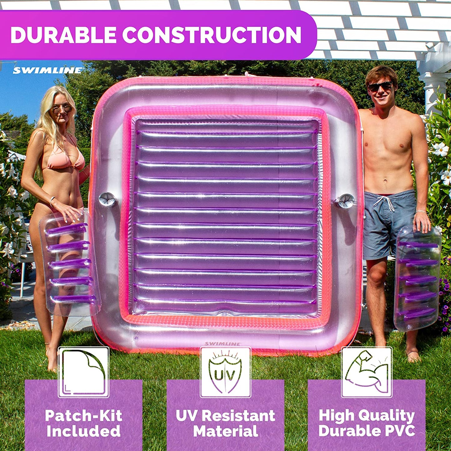 Tub Inflatable Tanning Pool Float For Adults Kids Lounger Series-Classic XL (Pink / Purple)