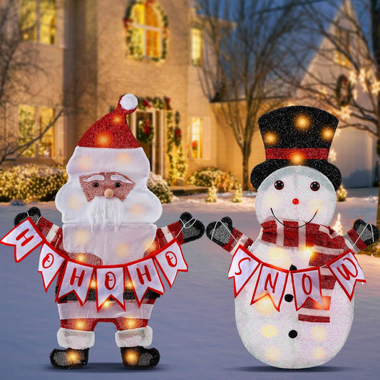 Light Up Santa Claus Snowman Decoration, 2.3Ft Collapsible Christmas Snowman Santa with 5W Bright Bulbs Plug-in Power, Pre-Lit Snowman Santa Claus Gnome(Classic Style,2 Pack)