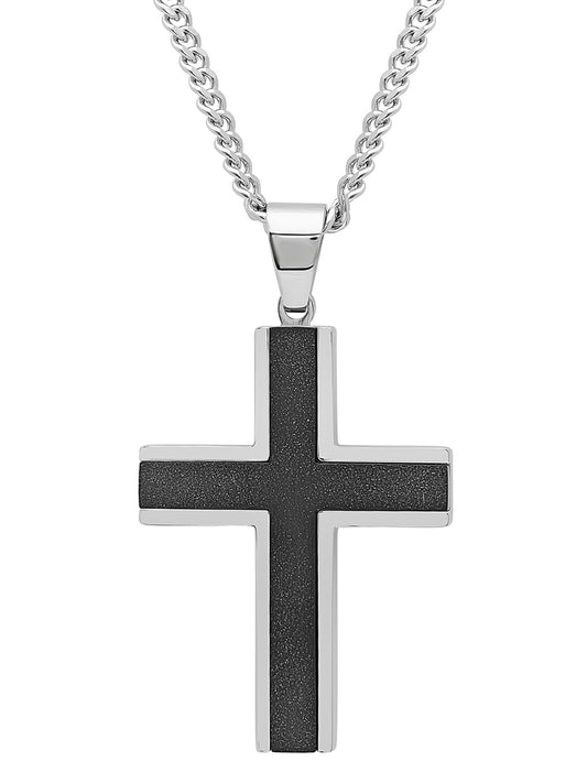 Men's Stainless Steel Textured Cross Pendant Necklace