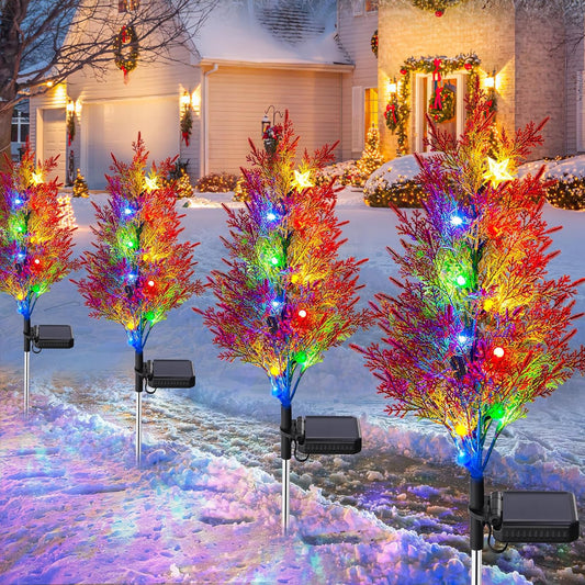 Christmas Decorations Outside, 4 Pack Solar Christmas Tree Lights Outdoor Waterproof, Multi-Color Xmas Tree Pathway Lights for Solar Outdoor