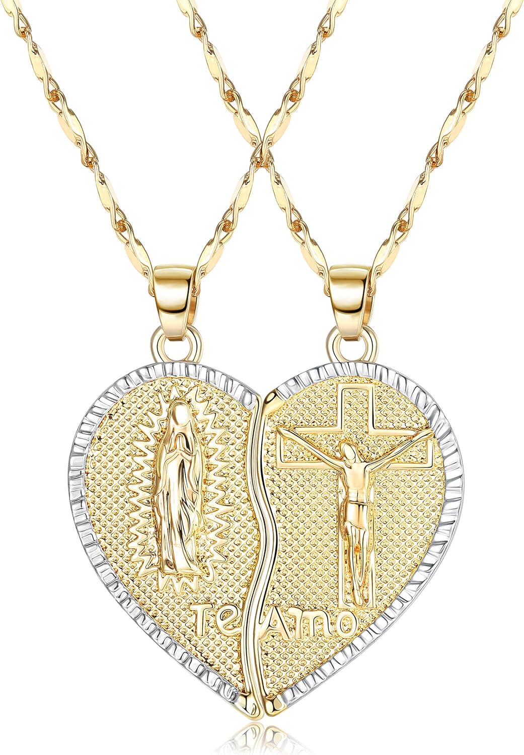 18K Gold Plated Couples Necklace Virgin Mary Necklace Jesus Necklace Heart Necklace Plated Gold Necklace Couple Jewelry for Him and Her