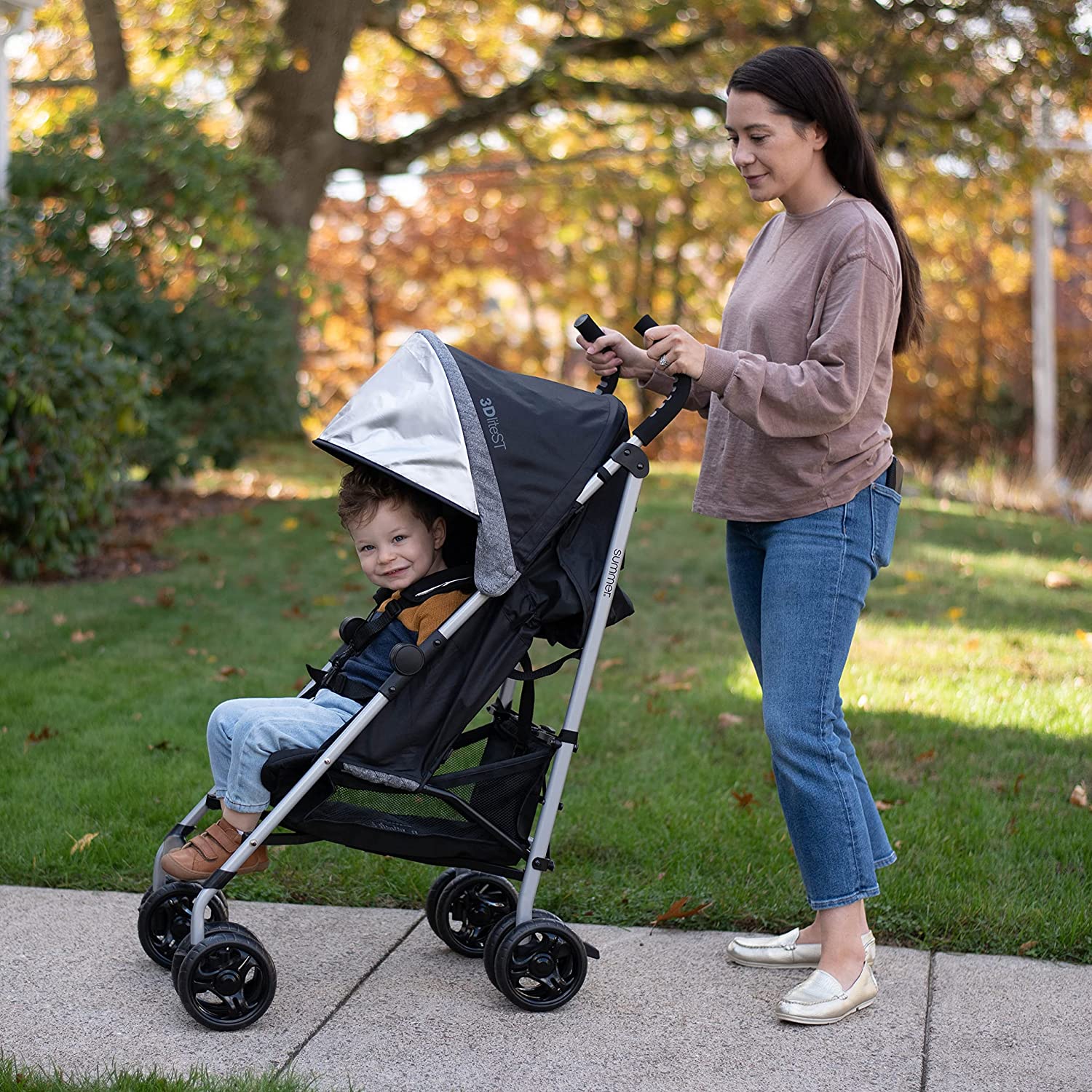 3Dlite ST Convenience Stroller, Black & Gray - Lightweight Stroller w/ Steel Frame, Large Seat Area, Multi-Position Recline