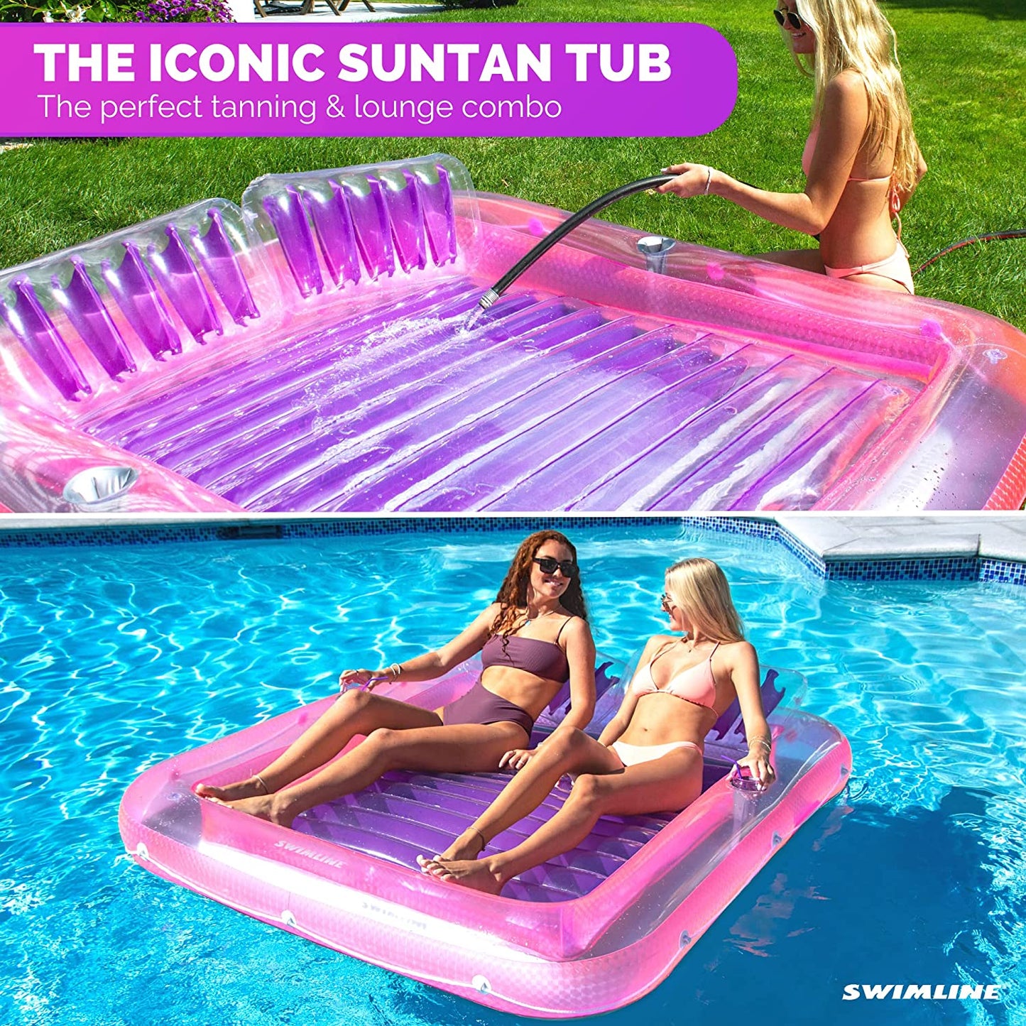 Tub Inflatable Tanning Pool Float For Adults Kids Lounger Series-Classic XL (Pink / Purple)