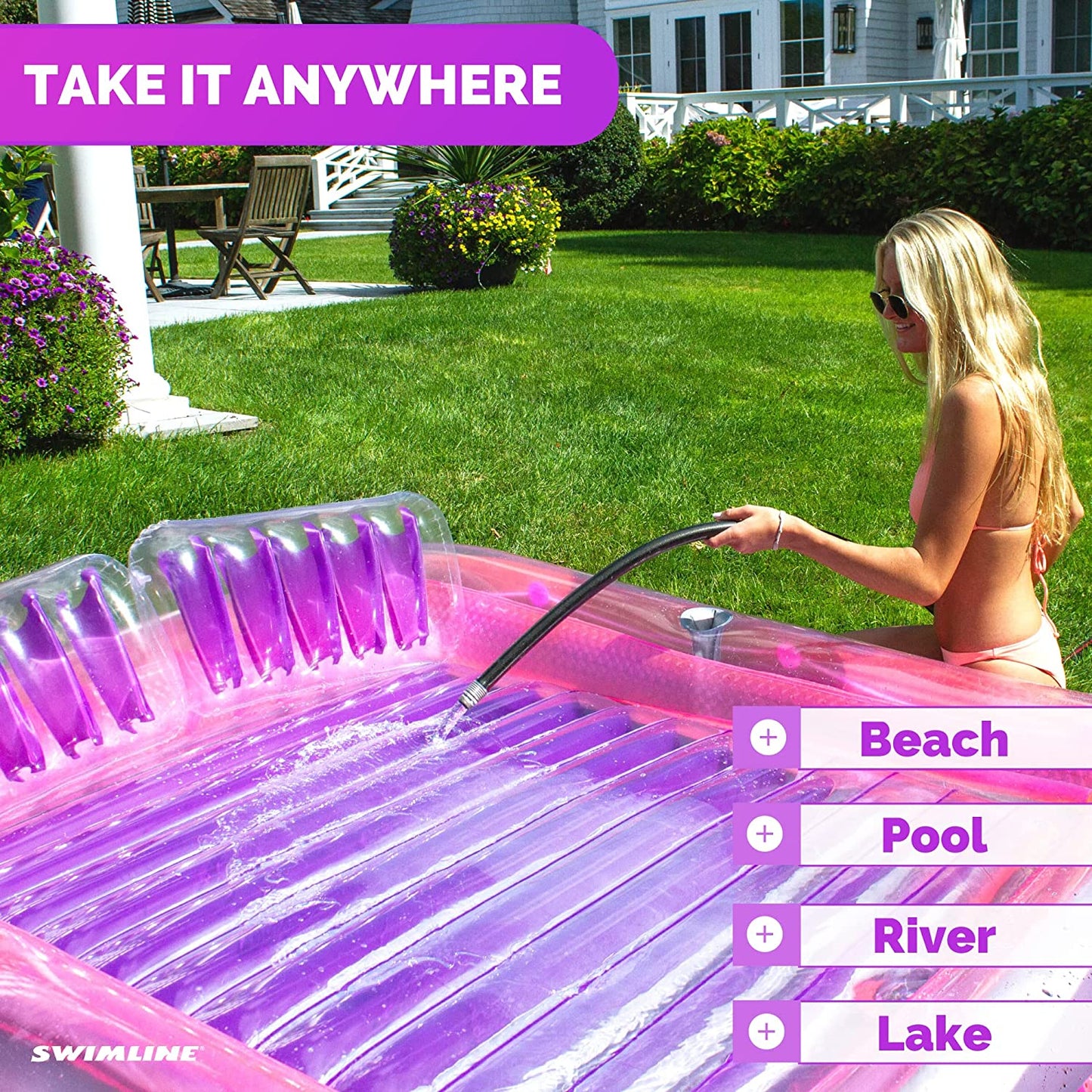 Tub Inflatable Tanning Pool Float For Adults Kids Lounger Series-Classic XL (Pink / Purple)