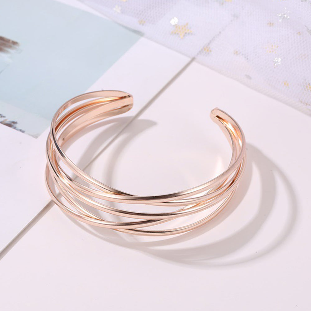 Women Multilayer Cross Bangle Bracelet Open Cuff Wrist