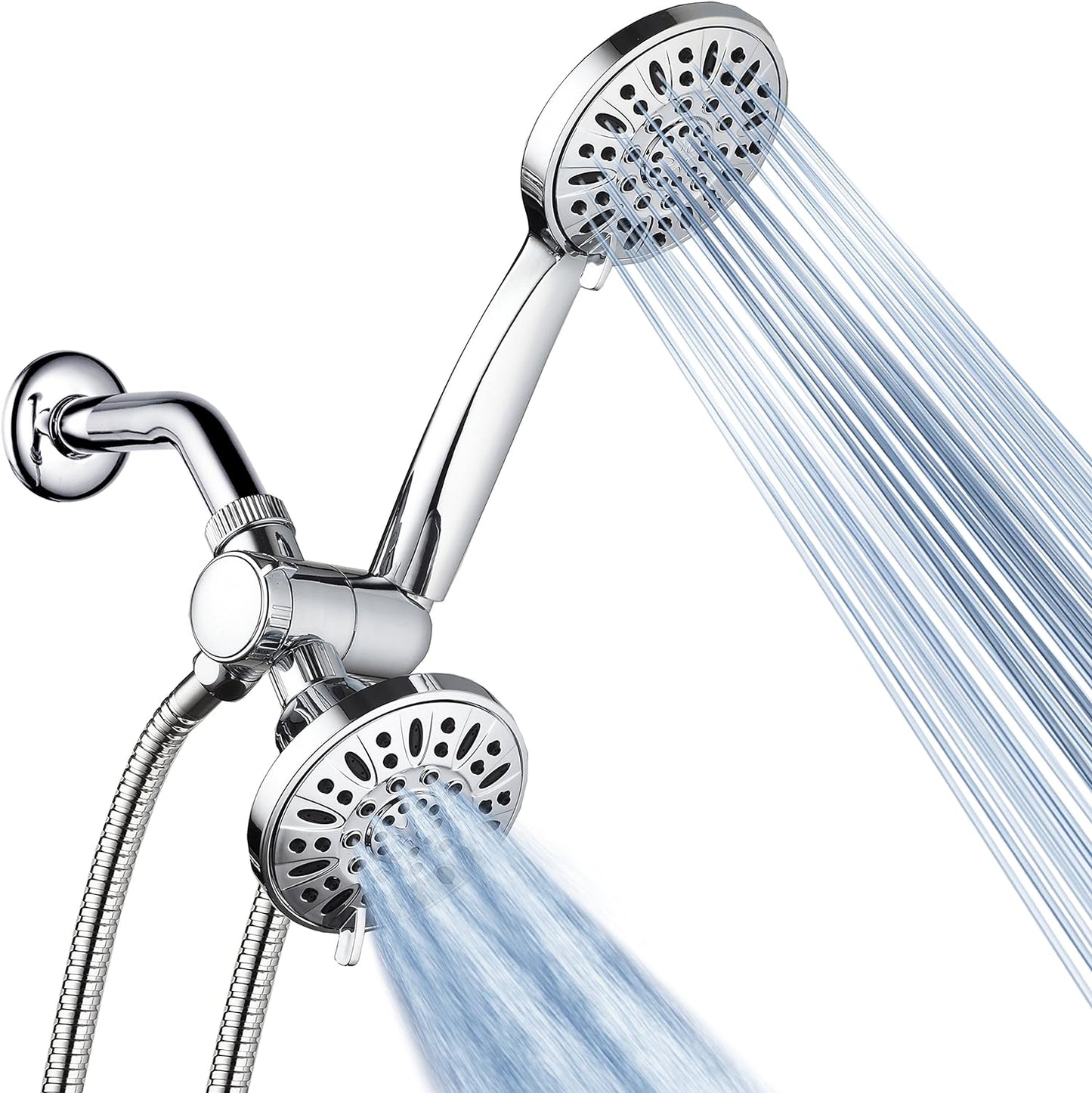 Chrome Premium High Pressure 48-setting 3-Way Combo for The Best of Both Worlds – Enjoy Luxurious 6-setting Rain Shower Head and 6-Setting Hand Held Shower Separately or Together
