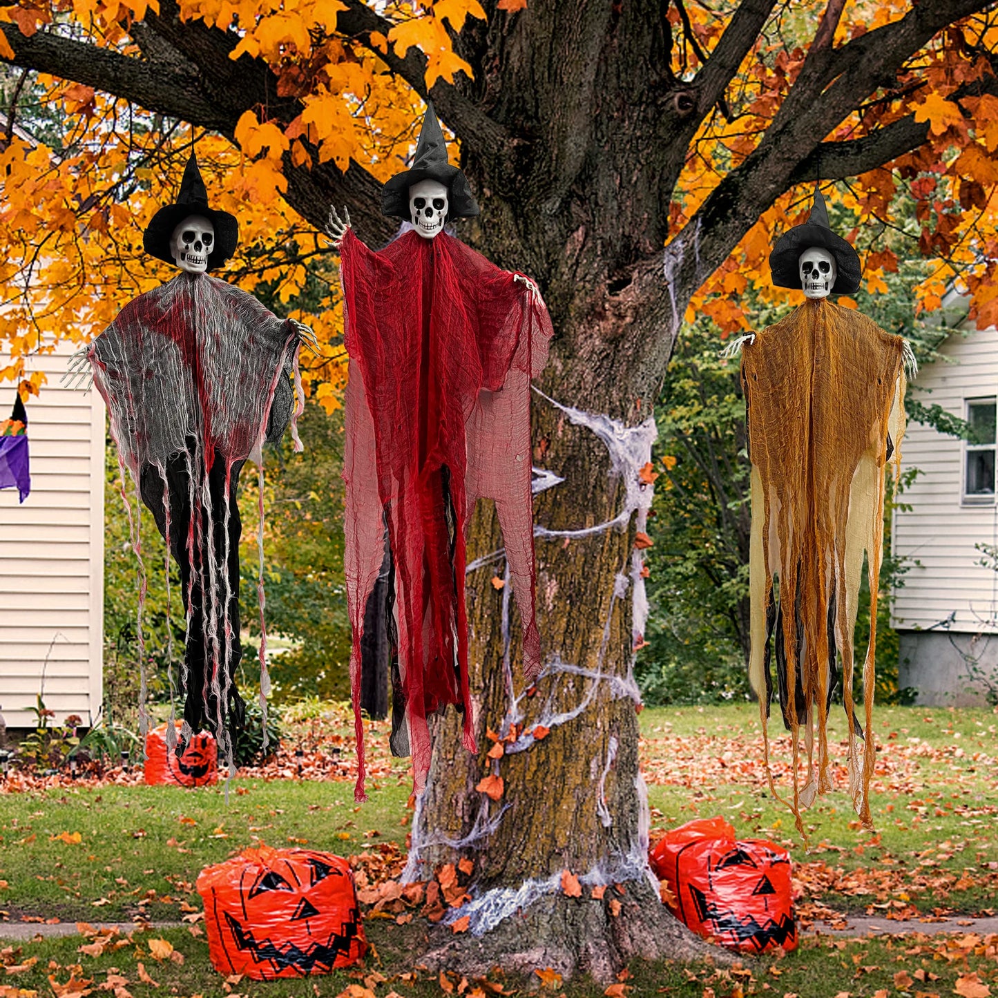 3 Pack Halloween Hanging Grim Reapers Hanging Ghost Halloween Indoor Outdoor Haunted House