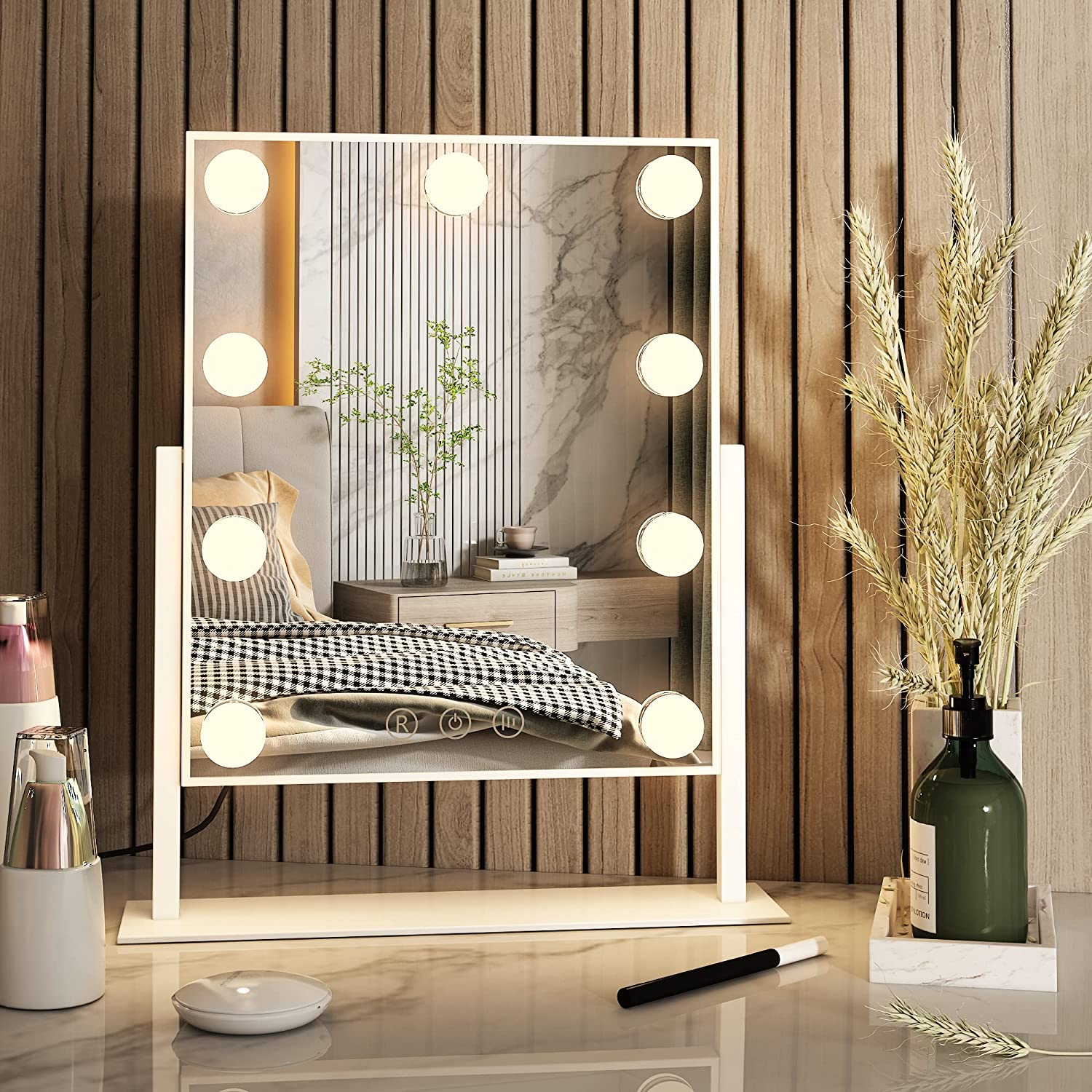 Vanity Mirror w/ 9 LED Lights Touch Control w/ 3 Colors Light & 360°Rotation