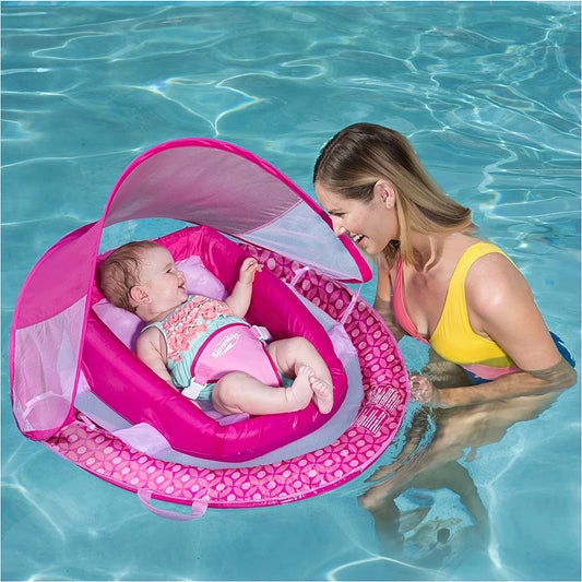 Infant Baby Spring Float with Adjustable Sun Canopy - Pink Flower