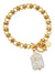 Women's Brass Yellow Gold-Plated Pearl Link Toggle Bracelet, 7.5''