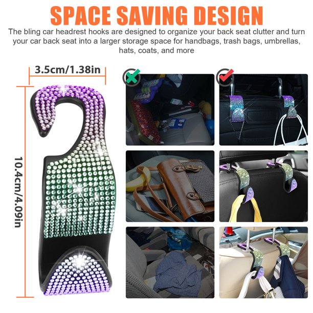 Car Back Seat Headrest Hooks, Universal Car Seat Headrest Hanger Holder-4 Pieces - Bling