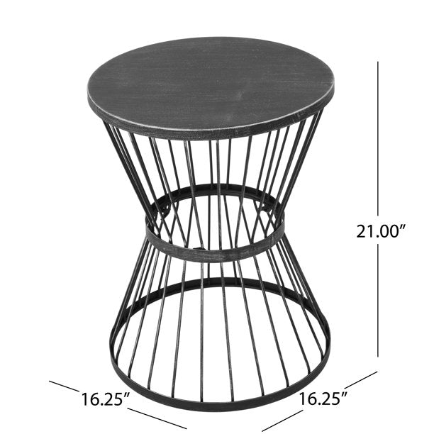 Outdoor 16 Inch Iron Side Table, Matte Black