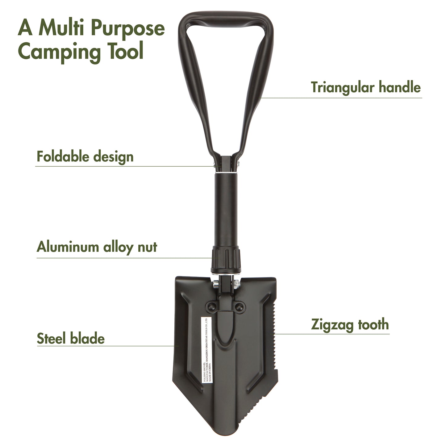 Heavy Duty Steel Folding Shovel, Black