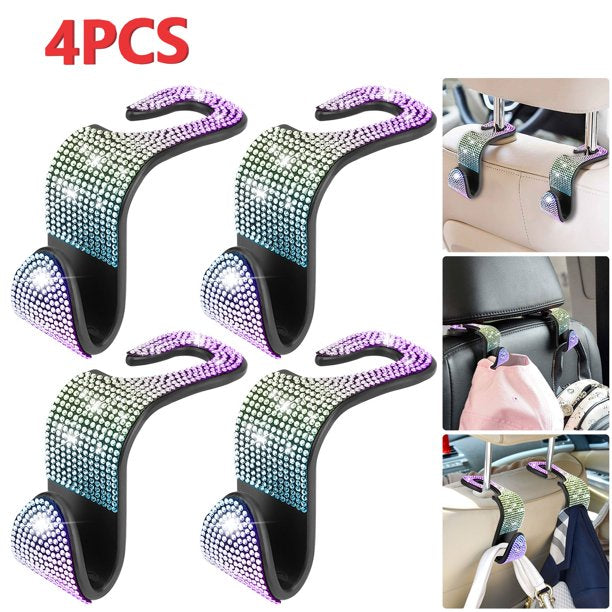 Car Back Seat Headrest Hooks, Universal Car Seat Headrest Hanger Holder-4 Pieces - Bling