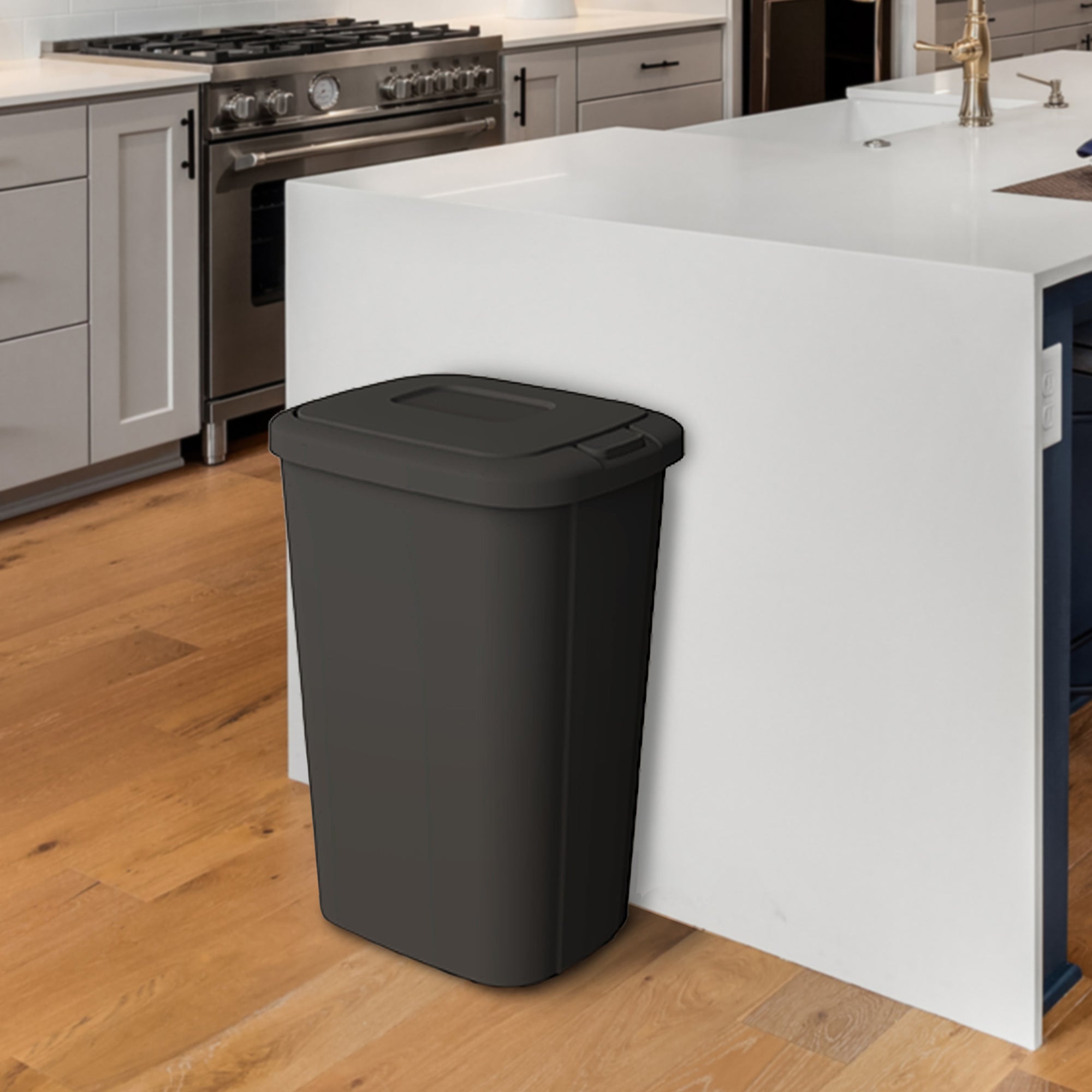 13.3 gal Touch Top Lid Plastic Kitchen Trash Can