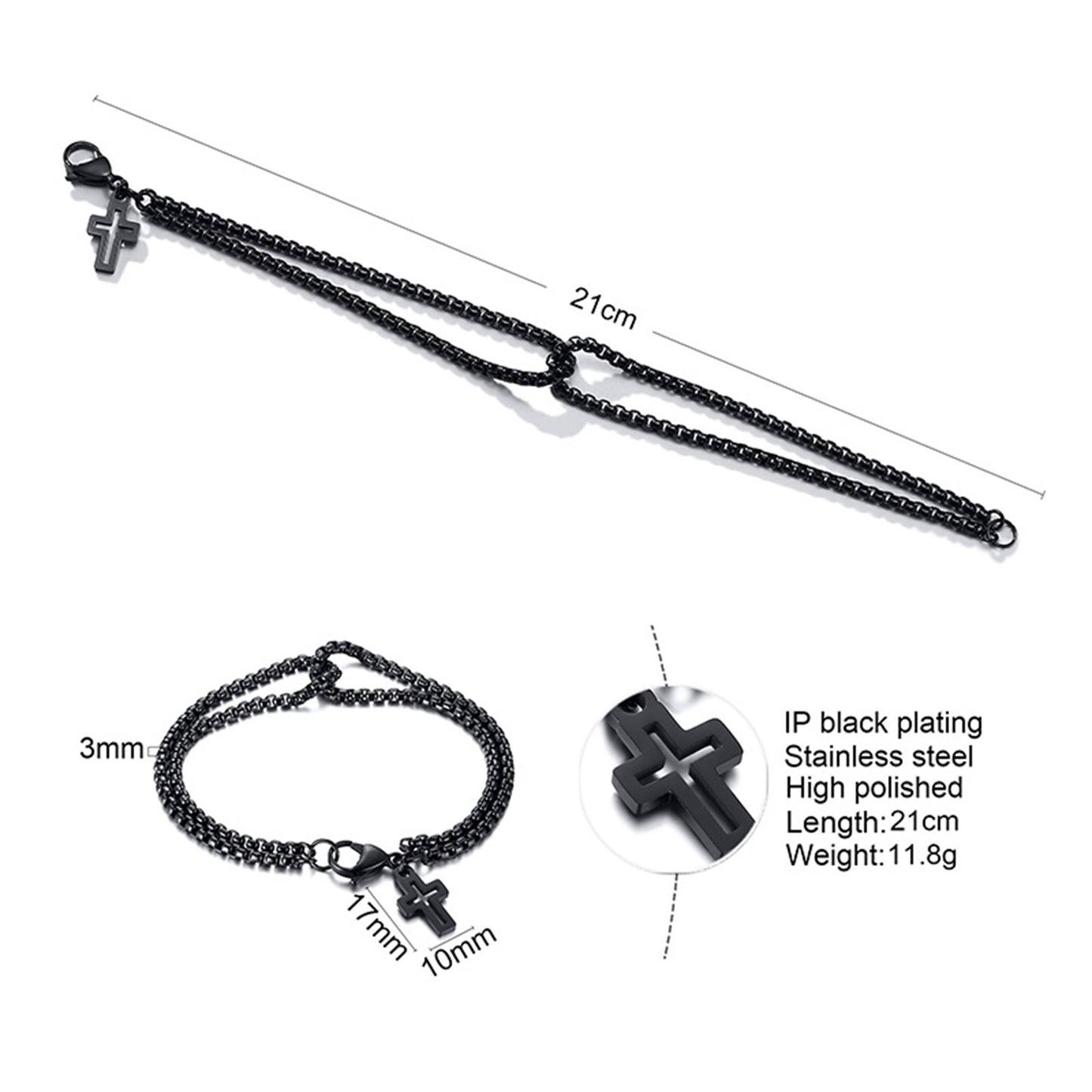 Stainless Steel Double Layer Cross Bracelet for Men/Women