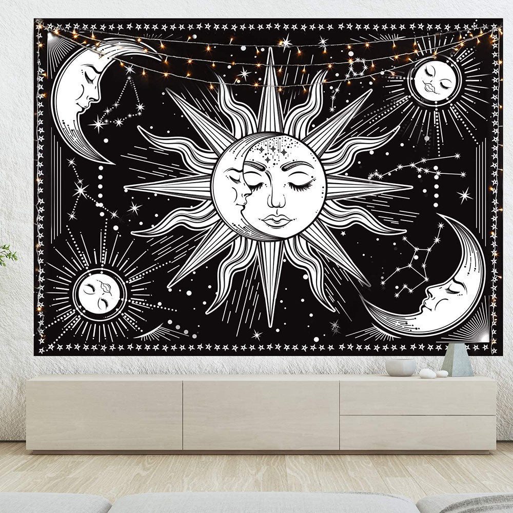 Black Tapestry Sun & Moon Wall Decor (51.2x59.1 Inches)