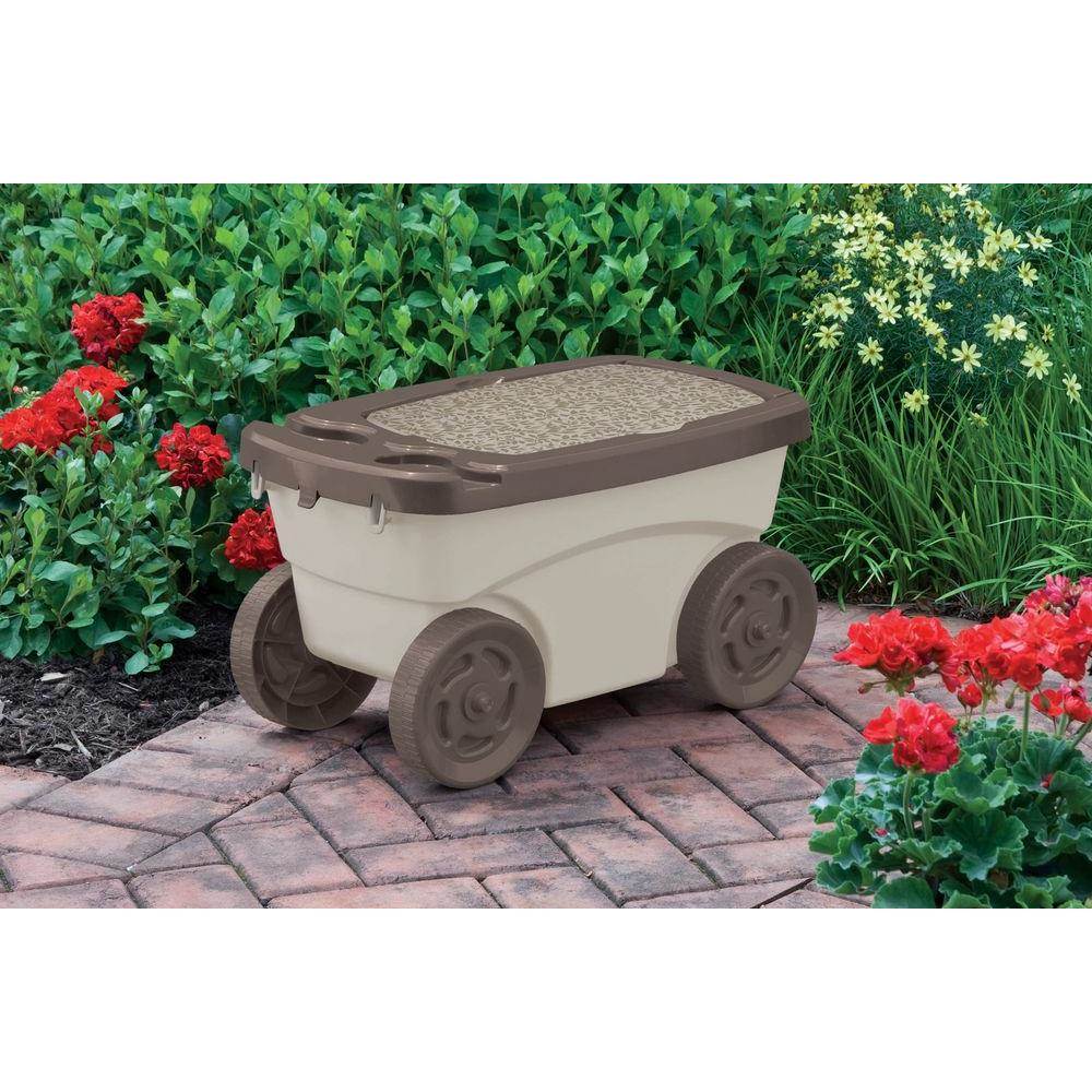 Rolling Garden Scooter w/ Wheels & Pull Strap, Light Taupe