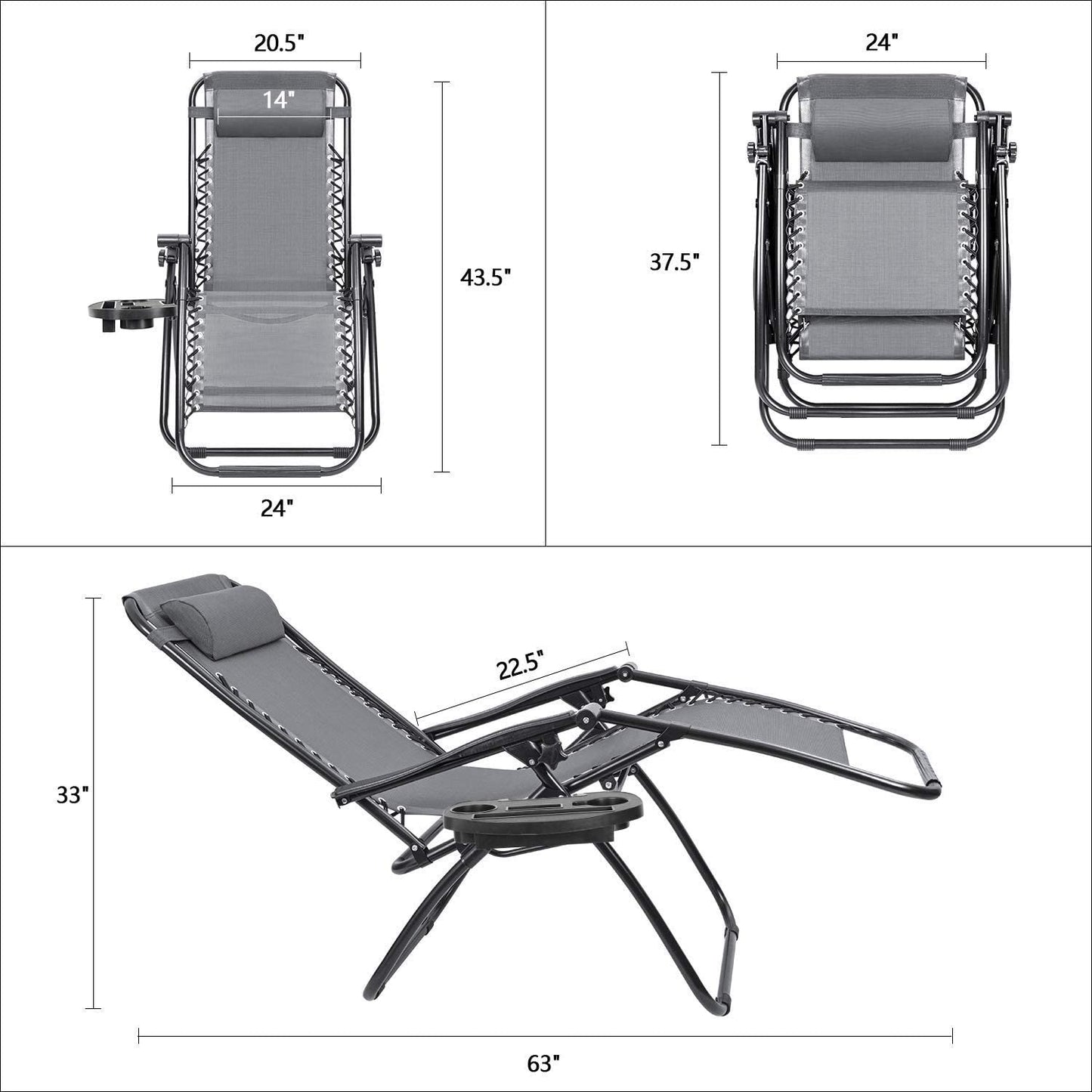 2 Pack Outdoor Lounge Patio Chair w/ Adjustable Pillow