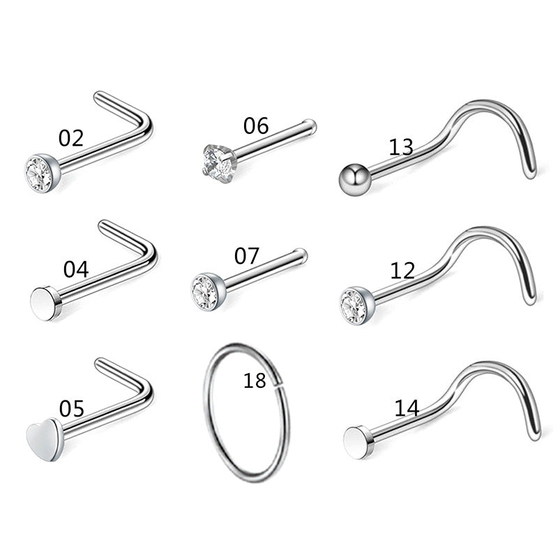 21 Pcs Nose Rings Studs L Shape - Hypoallergenic