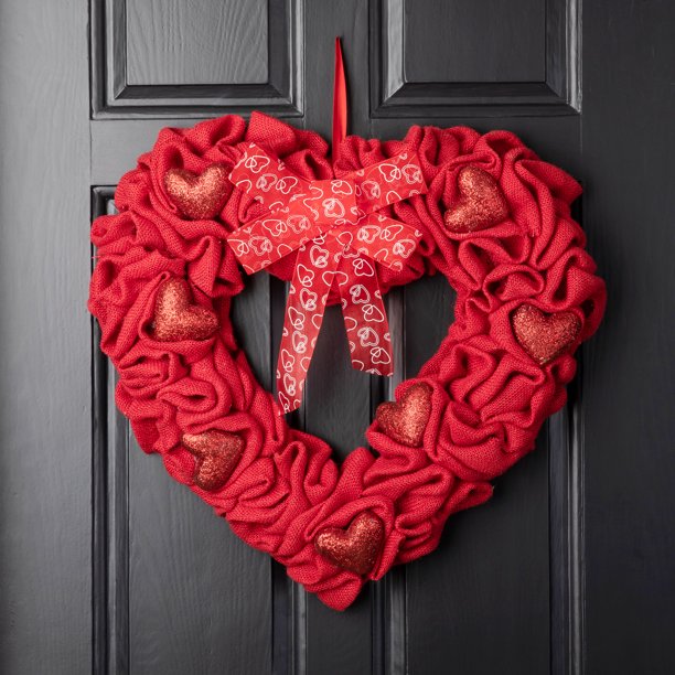 19.2 x 17.7 Inches Fabric Valentine's Heart Wreath Hanging Decoration