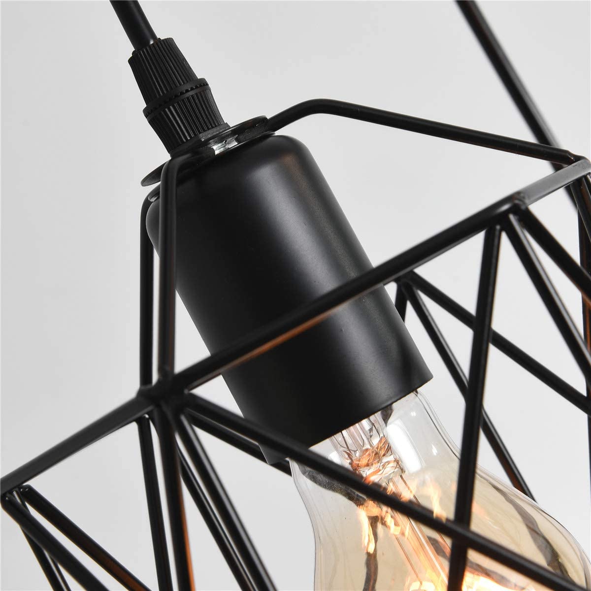 Industrial 3-Light Pendant Light Fixture w/ Metal Cage Shade, Black