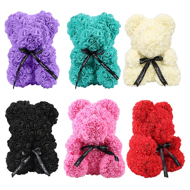 Black Foam Rose Flower Teddy Bear Artificial Decoration Valentines Gift