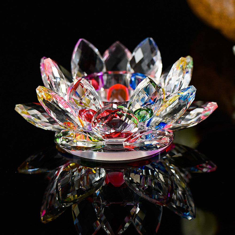Lotus Glass Crystal Candle Holder for Home Decoration