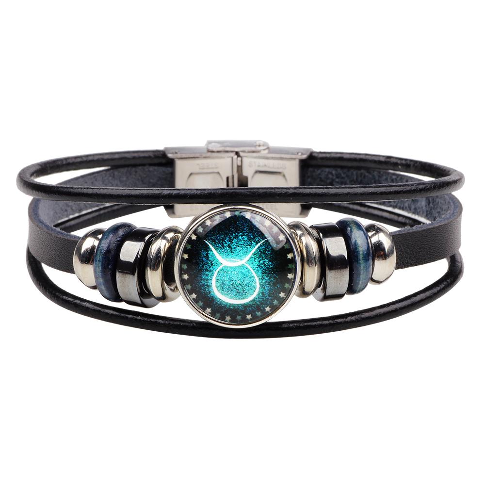 Unisex Astrology Zodiac Sign Constellation Horoscope Leather Wristband Bracelet