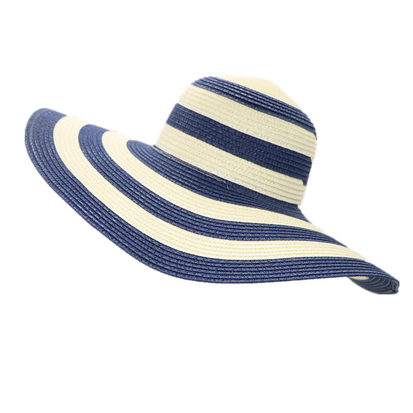 Women Stripe Sun Hat Foldable & Wide Brim