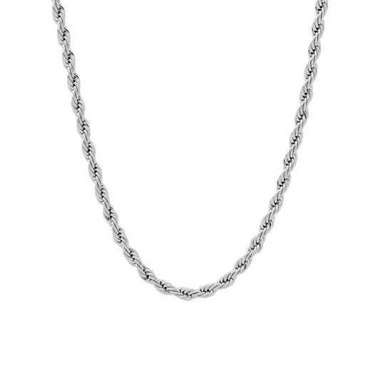 Mens Silver-Tone Stainless Steel Rope Link Chain Necklace