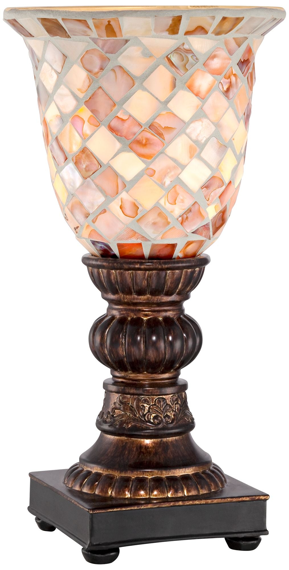 Traditional Uplight Accent Table Lamp 12" High Bronze Mosaic Glass Shade