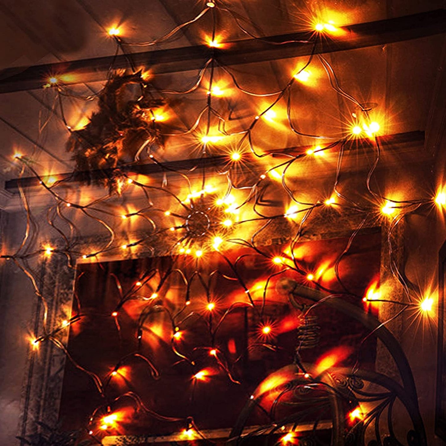 60 LED 24" Spider Web String Halloween Lights w/ Black Spider