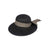 Women's Asymmetrical Straw Sun Hat with Printed Ribbon Scarf- Black