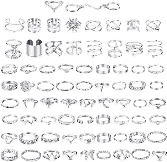 Jstyle 70PCS Knuckle Rings for Women Stackable Joint Midi Finger Ring Set