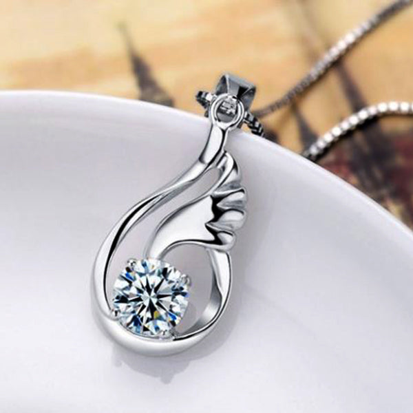 18k White Gold Plated 1ct CZ Diamond Angel Wing Pendant Necklace For Women