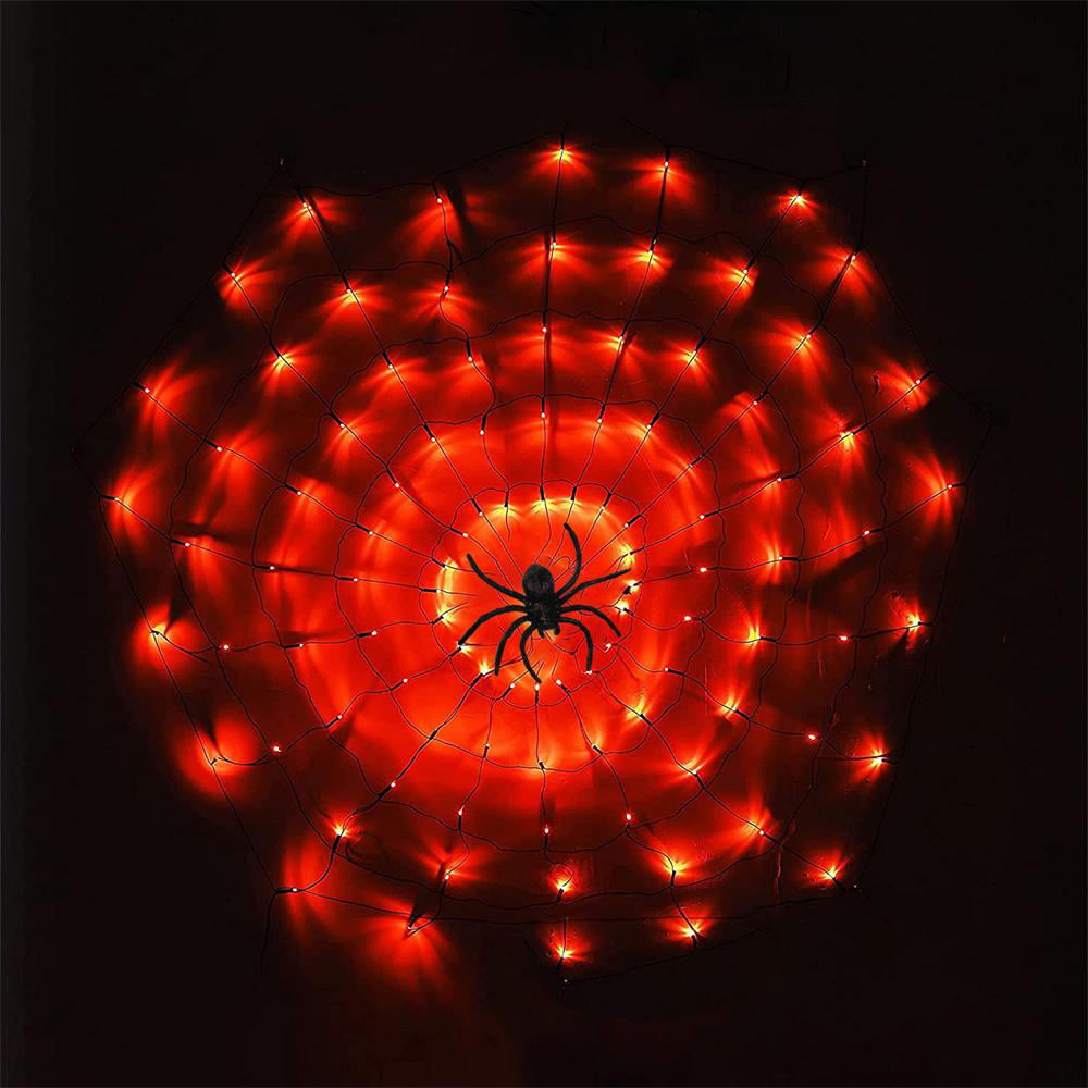 60 LED Halloween Spider Net Web String Lights w/ Black Spider