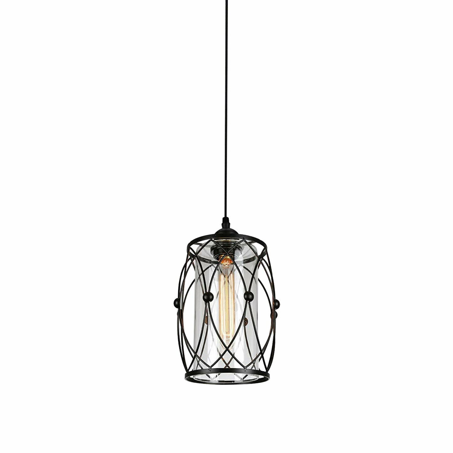 Industrial Metal Cage Hanging Pendant Lamp W/ Plug in Cord