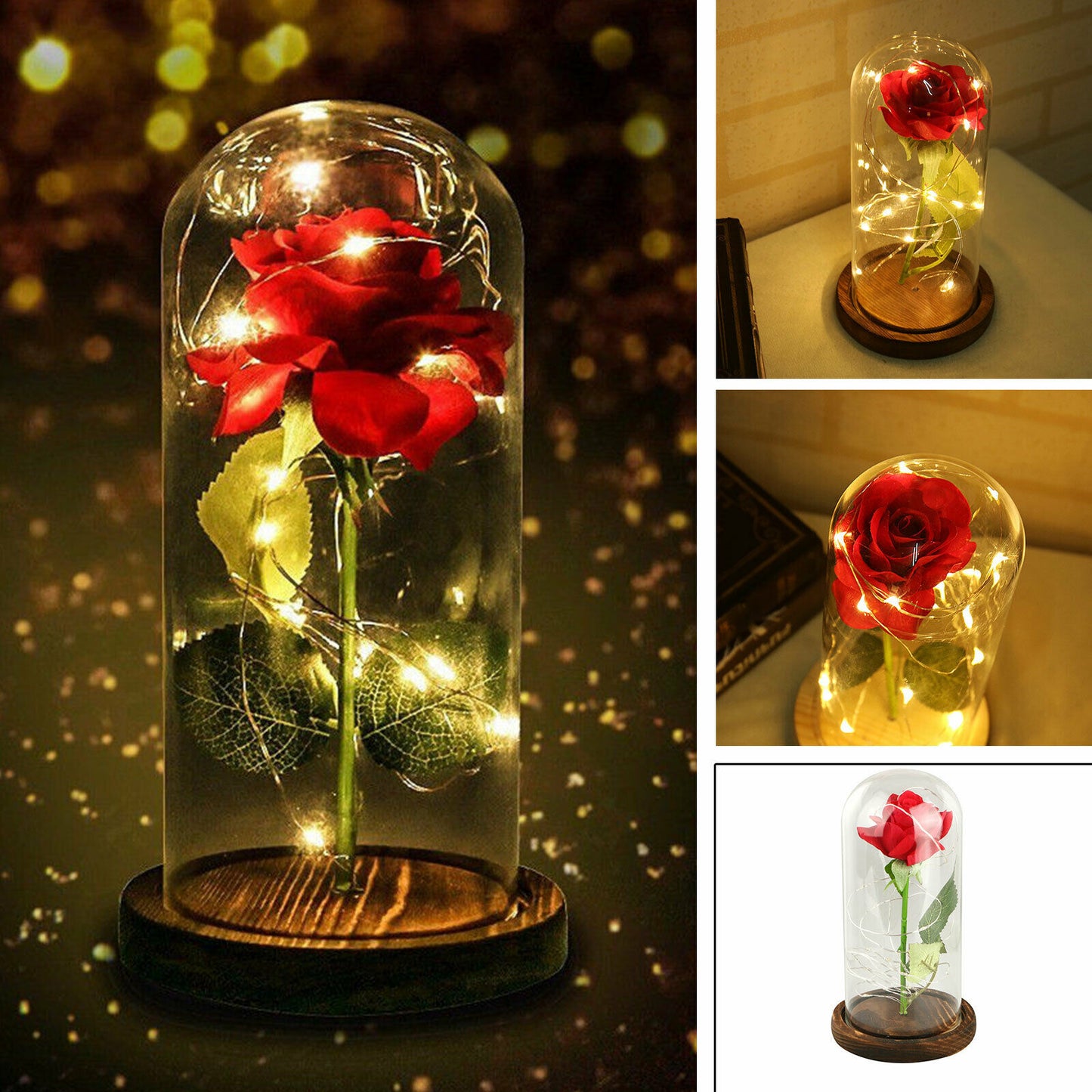 LED Enchanted Forever Rose Flower In Dome Glass Night Light