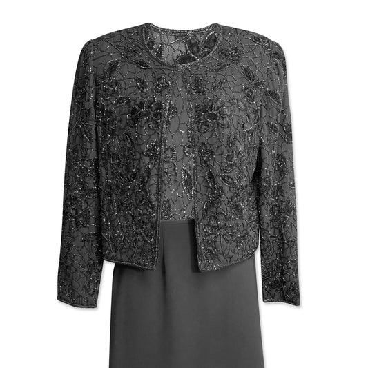 Moonlite Vintage Beaded Womens Jacket Size large black beading, Black on Black